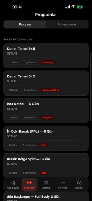 Program listesi: Demir Temel 5×5, Kas Ustası, İt-Çek-Bacak ve diğerleri